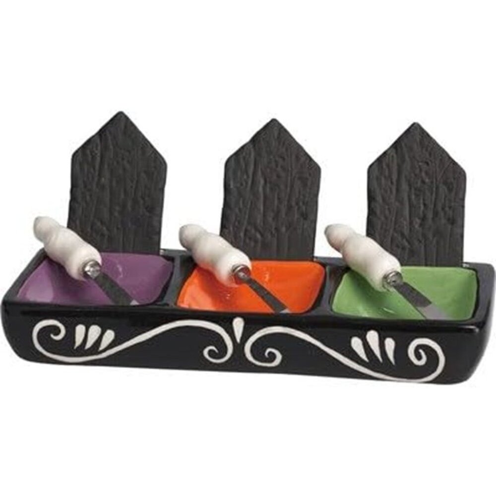Halloween-Themed Ceramic Dip Bowl Set With Spreaders